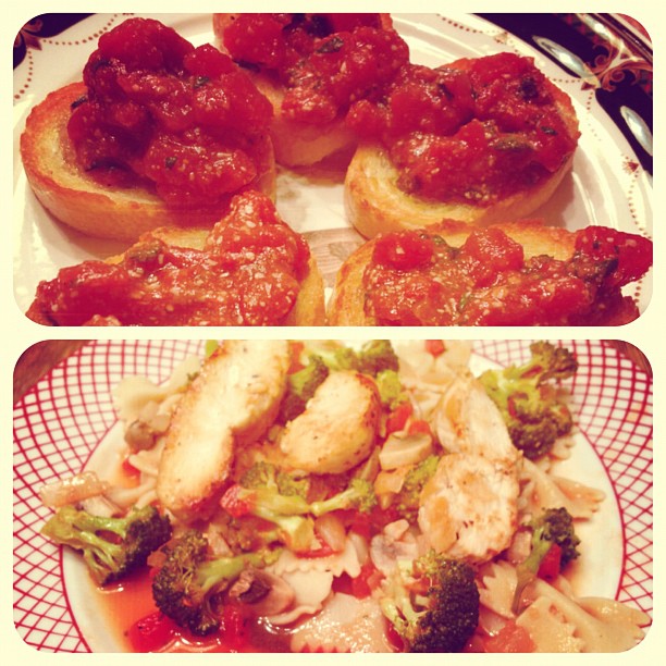 Homemade Bruschetta and Pasta Primavera = DOUBLE YUM!